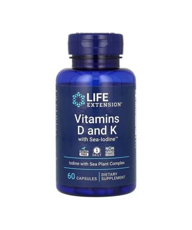 Life extension Vitamins D and K with iodine Sea-Iodine 60 capsules