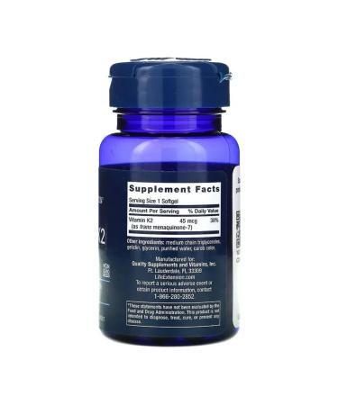 Life extension Vitamin K2 (MK-7) 45 g 90 capsules - Buy Online on GoSupps.com