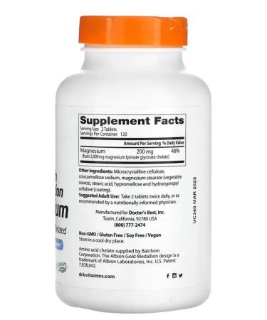 Doctors Best Magnesium Helat High Absorption Magnesium 100 mg 240 table - Buy Online on GoSupps.com