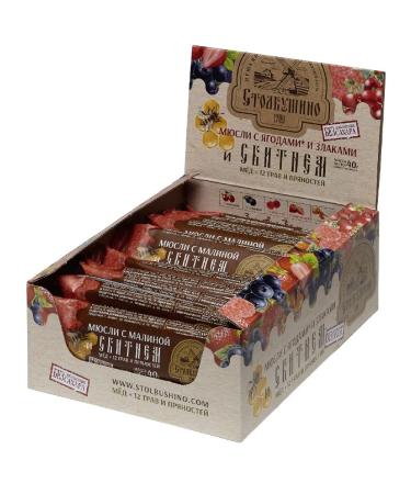 Stolbushino Murusli Batonchik cereal with raspberries and confused 40 g. 24 pcs