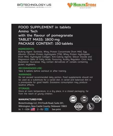 BiotechnologyUS Amino Tech 150Tab (grenade) amino acids in the tablet complex - Buy Online on GoSupps.com