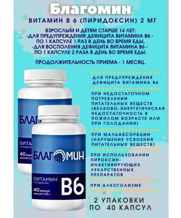 Blagomin Vitamin B6 (pyridoxin) 2 mg 40 capsules*2UP