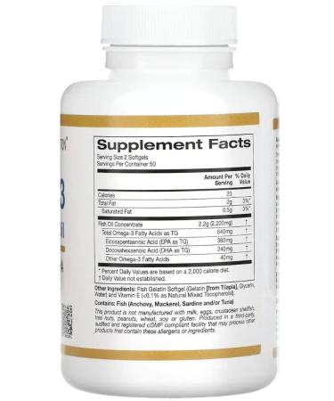 California Gold Nutrition Omega 3 Premium Fish Oil 100 Softgels (omega3) - Buy Online on GoSupps.com