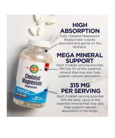 KAL Chelated Magnesium 180 Tab (Helat Magnesium Bisglitsinate) - Buy Online on GoSupps.com