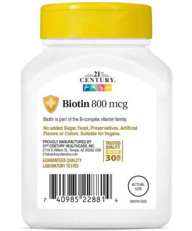 21st Century Biotin 800 MCG 110 Easy to Swallow Tablets (BIOTIN) - Buy Online on GoSupps.com