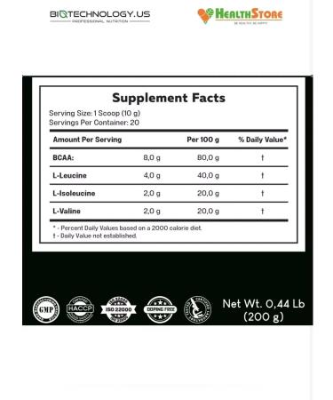 BiotechnologyUS Amino acids BCAA 2-1-1 BCA 8000 mg bzaa powder - Buy Online on GoSupps.com