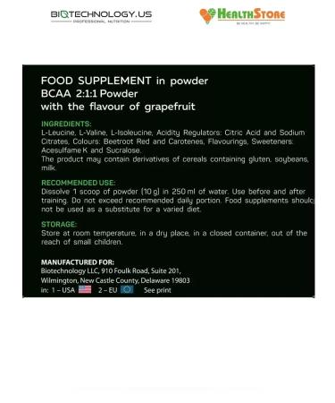 BiotechnologyUS Amino acids BCAA 2-1-1 BCA 8000 mg bzaa powder - Buy Online on GoSupps.com