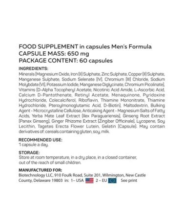 BiotechnologyUS Men's Formula 60 capsules vitamins for men multivitamins - Buy Online on GoSupps.com
