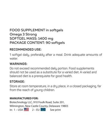 BiotechnologyUS Omega 3 Strong 90 caps omega 3 capsules omega 3 1400 mg - Buy Online on GoSupps.com