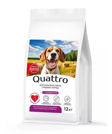 Quattro Feed for medium breeds of dogs with beef 12 kg for the village