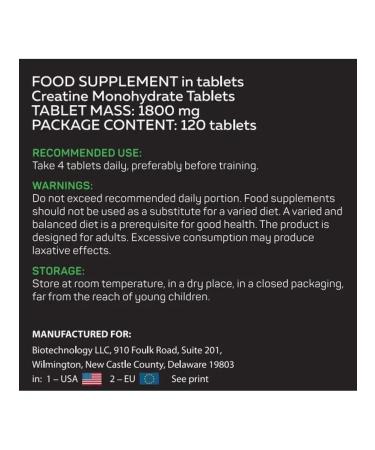 BiotechnologyUS Creatine Monohydrate 120 Tab Creatine Monohydrate - Buy Online on GoSupps.com