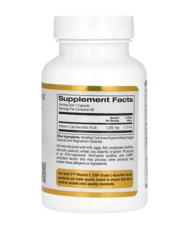 California Gold Nutrition Gold C Vitamin C 1000 Mg 60 Veg capsules - Buy Online on GoSupps.com