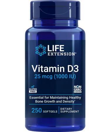 Life extension Vitamin D3 cholecalciferol 25mkg 250 capsules