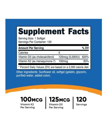 Nutricost K2 D3 (K2 D3) 100 g + 5000iu 120 capsules - Buy Online on GoSupps.com