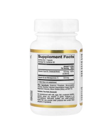 California Gold Nutrition D3 Vitamins D3 and K2 60 plant capsules - Buy Online on GoSupps.com