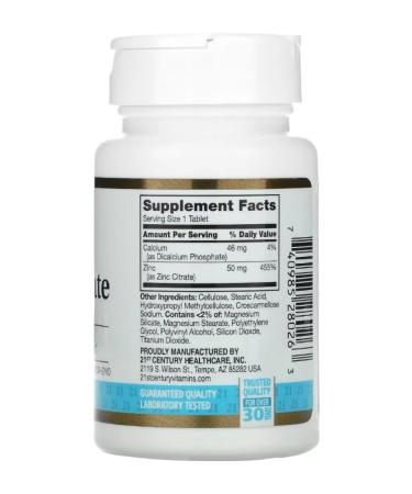 21st Century Zinc citrate 50 mg 60 tab. ZINC Citrate 21 Century - Buy Online on GoSupps.com