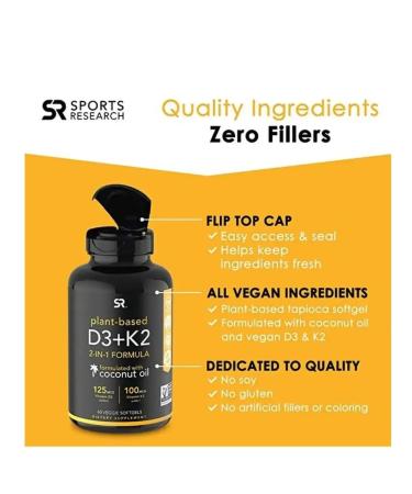 Sports research Vitamin D3 + K2 5000 IU 60 capsules - Buy Online on GoSupps.com