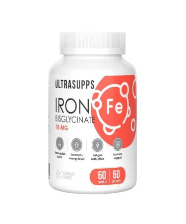 UltraSupps Iron vitamins bislycinate 18 mg 60 capsules for immunity