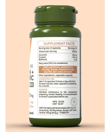 VIRTUTE Kurkumin with piperin (bioperin) in capsules China - Buy Online on GoSupps.com