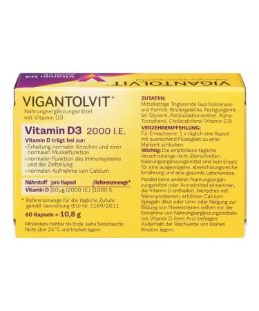 Vigantolvit Vitamin D3 2000 V.E. 60 soft capsules 10.8 g (Germany) - Buy Online on GoSupps.com