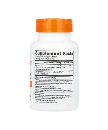 Doctor's Best Serrapeptase Serrapeptase 40 000 Spu 90 capsules - Buy Online on GoSupps.com