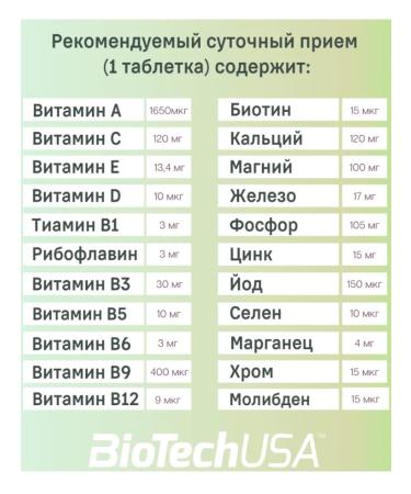 BioTech USA Vitamin-mineral complex One-a-day 100 tablets - Buy Online on GoSupps.com