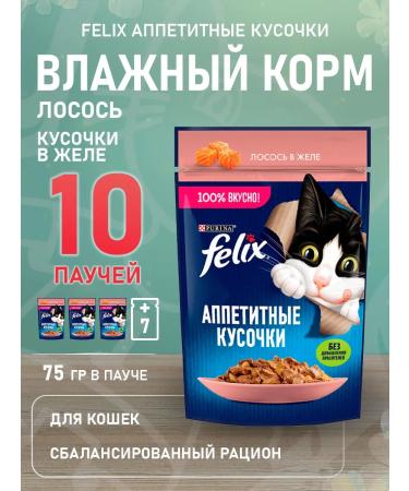 FELIX Wet feed appetizing pieces for cats salmon 75 g 10 pcs