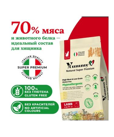 Yummy Linea Adult cat feed of all breeds lambs 2 kg - Buy Online on GoSupps.com