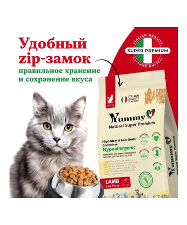 Yummy Linea Adult cat feed of all breeds lambs 2 kg - Buy Online on GoSupps.com