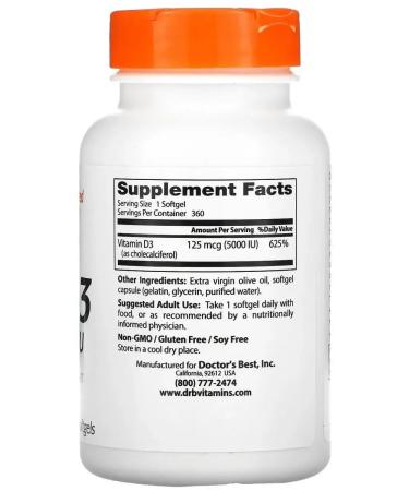 Doctor's Best Vitamin D3 5000 ME 360 capsules - Buy Online on GoSupps.com