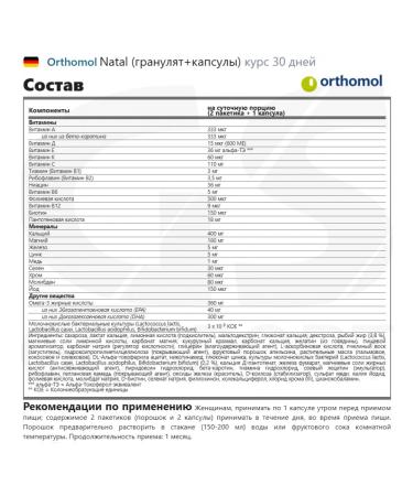 Orthomol Natal (granulate+capsules) course 30 days - Buy Online on GoSupps.com