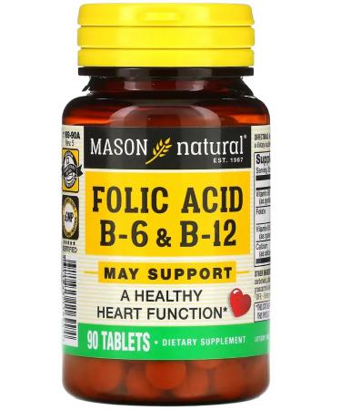 Mason Natural Heart Formula B6 B12 Folic Acid Tablets