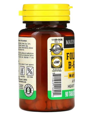 Mason Natural Heart Formula B6 B12 Folic Acid Tablets - Buy Online on GoSupps.com