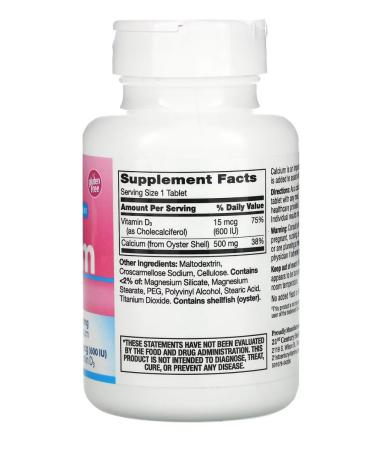 21st Century Calcium 500mg vitamin D3 600M - Buy Online on GoSupps.com