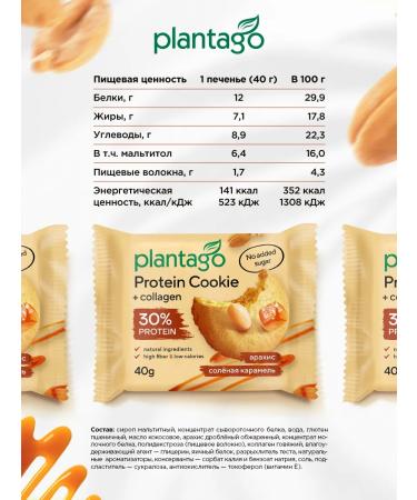 Plantago Protein cookies without sugar arachis-salt caramel - Buy Online on GoSupps.com
