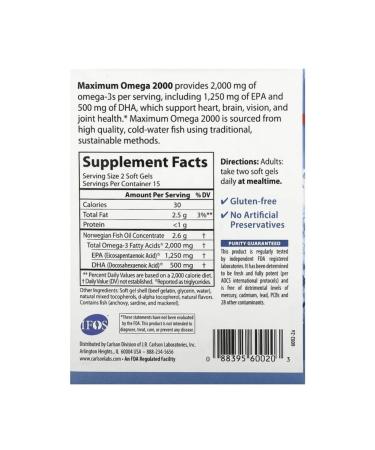 Carlson Omega with natural lemon taste 2000 mg 30 capsules - Buy Online on GoSupps.com