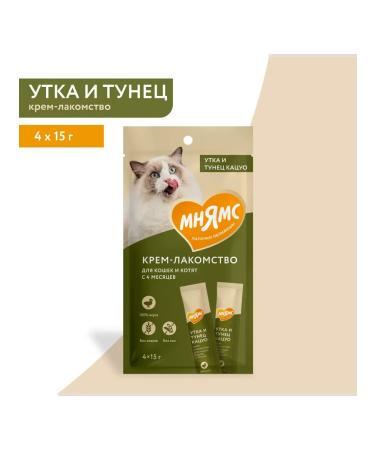 Mnyams Cream for cats with duck and tuna Katsuo 15 g x 8 pcs - Buy Online on GoSupps.com