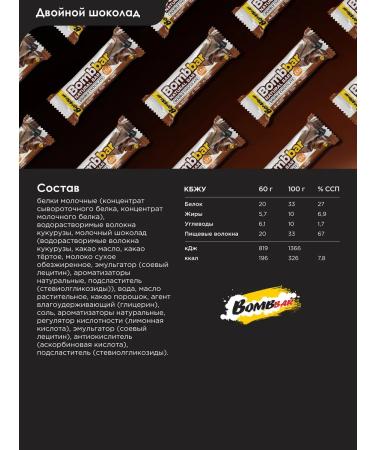BombBar Protein bars without sugar double chocolate 12pcs x 60g - Buy Online on GoSupps.com