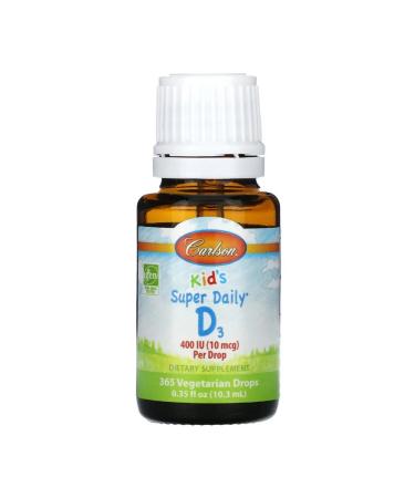 Carlson Labs Vitamin D3 Kids Super Daily 10 g (400 IU) 10.3 ml - Buy Online on GoSupps.com