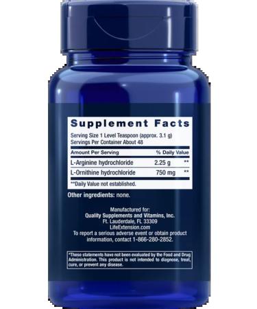 Life extension Arginine Ornithine Powder 150g Arginine Ornitin - Buy Online on GoSupps.com