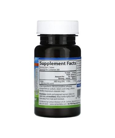 Carlson Labs Folic acid 400 g 300 tablets - Buy Online on GoSupps.com