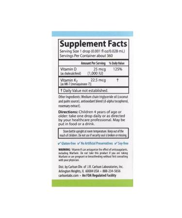 Carlson Labs Liquid vitamin D3K2 for children - Buy Online on GoSupps.com