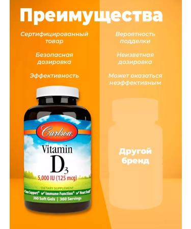 Carlson Labs Vitamin D3 5000 IU 360 Capsules - Buy Online on GoSupps.com