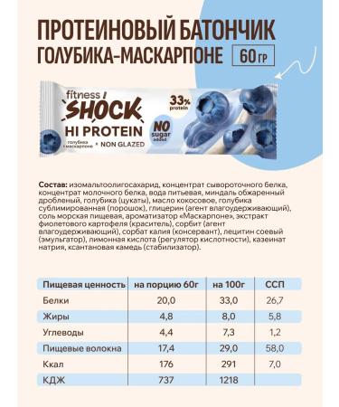 FitnessShock Protein bars without sugar "Mascarpone-Golubik" 12pcs - Buy Online on GoSupps.com