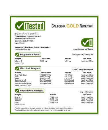 California Gold Nutrition Liposomal vitamin C 1000 mg 30 bags of 6 ml - Buy Online on GoSupps.com