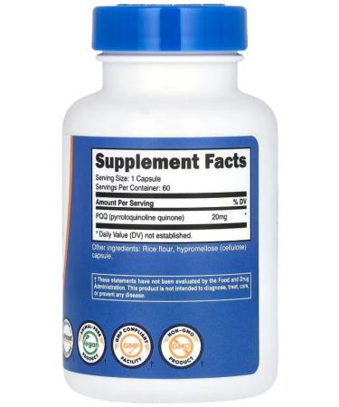 Nutricost Pyrrolokhinolinhinone PQQ 20 mg 60 capsules - Buy Online on GoSupps.com