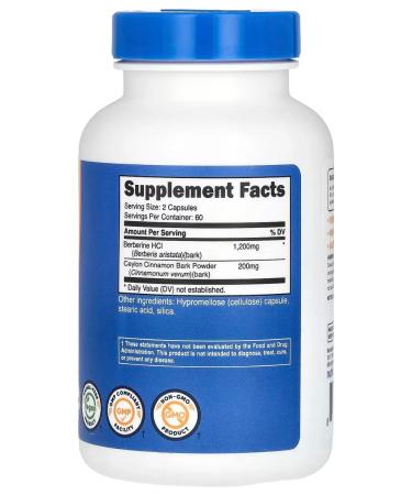 Nutricost Berberin hydrochloride with Ceylon cinnamon 1200 mg 120 capsules - Buy Online on GoSupps.com
