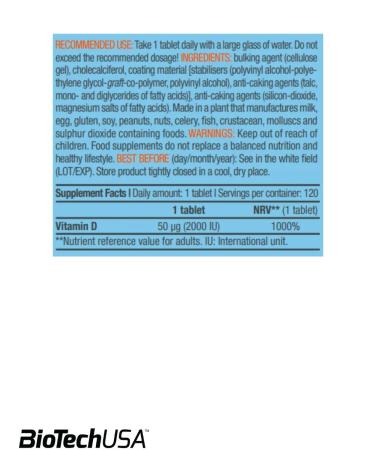 BioTechUSA Vitamin D Vitamin D3 2000 IU 120 servings - Buy Online on GoSupps.com
