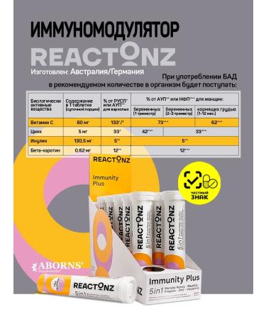 ABORNS Vitamins immunomodulator Reactonz Immunity Plus - Buy Online on GoSupps.com