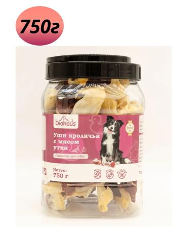 biohaus Dog treating with rabbit ears with duck meat 750g